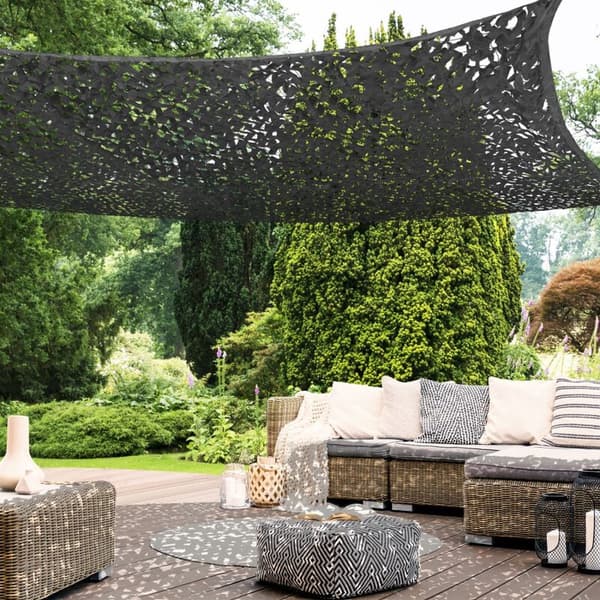 3x4m, rektangulær - skyggesejl - camouflage design parasol - sort - Høj Kvalitet