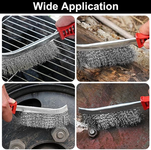 Trådbørstesett i rustfritt stål, 3-delt med ergonomiske håndtak, for grill, rust- og malingsfjerning, rød, 23,5 cm