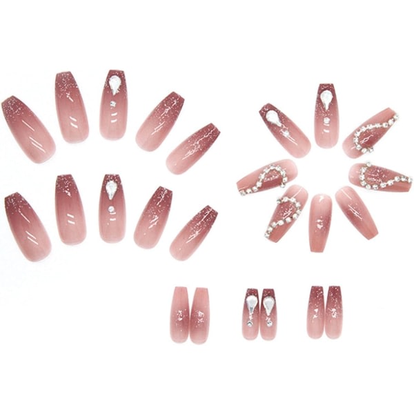 Galaxy Nail art kit, tryk på medelstora naglar, fransk spets i glas, sæt med 24 lösnaglar