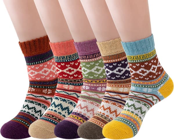 Varme Vinterstrømper Kvinder - Sæt med 5 Par - Vintage Design - Strømper Kvinder - Hjemmesko Strømper - Strømper - Varme Strømper Kvinder - Premium Bomuldsstrømper Almindelige