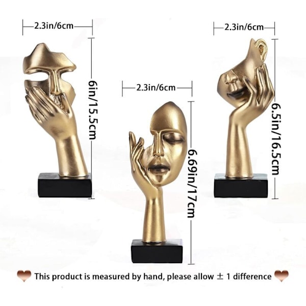 Set med 3 Tänkare Statyer, Guld och Svart Abstrakt Konstskulptur, Kontorsbordsdekor, Jul Nyårspresent (3st Guld), av DEBUNS