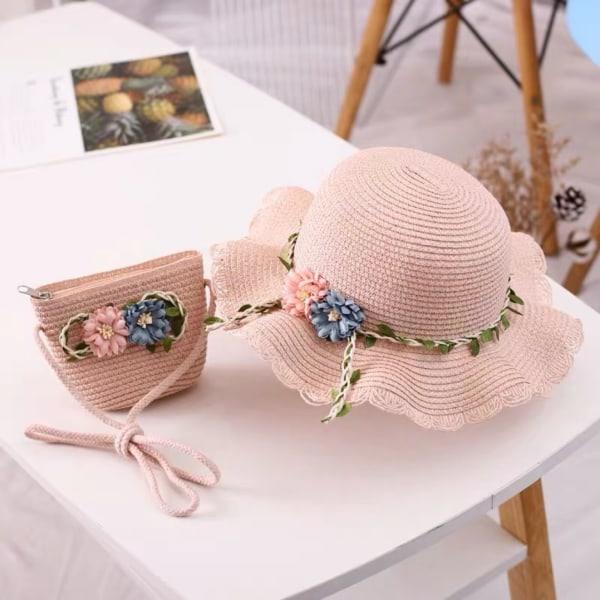 Sommarhatt och väska set för flickor - Solhatt, Strandhatt, Axelväska, Rosa