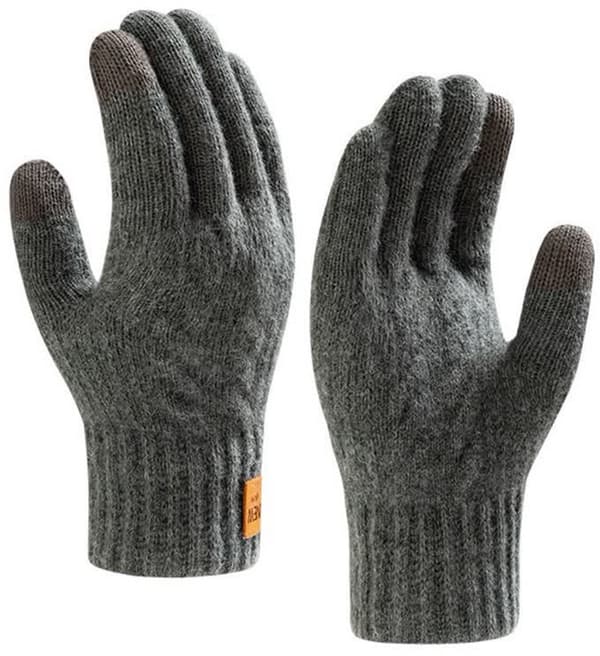Unisex isolerade handskar med tjockt fleecefoder, grå – femfingrade, varma för höst/vinter