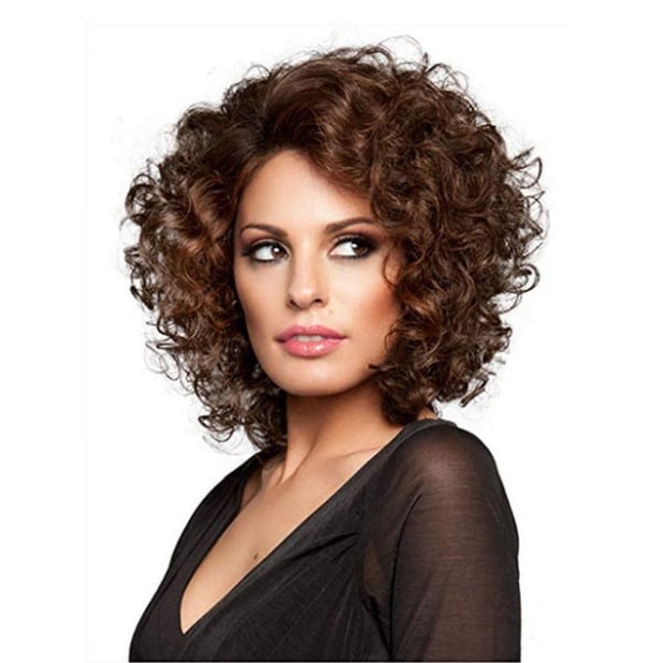 TG Mode Kvinnor Peruk Kort Brun Fluffig Roll Huvudbonader W520