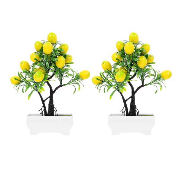 2st konstgjorda växter Fauxfrukt Citronprydnader Kreativa växter Bonsai-dekorationer (11x6,5x26cm, gul)