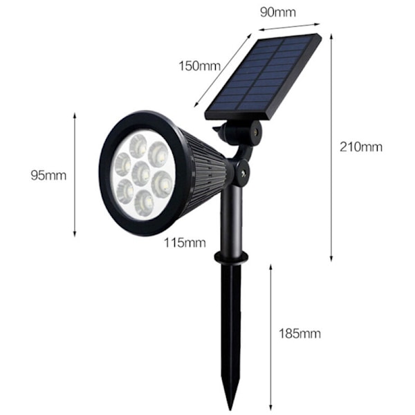 Vandtæt udendørs solcelle spotlight – 7 hvide LED'er