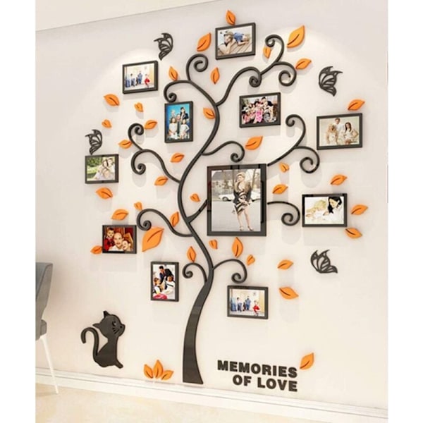 Träd Väggdekaler Fotoram 3D DIY Mural Dekaler Konst Heminredning för Sovrum, Vardagsrum, Barnkammare, Hall, Dagis, Gåva (Svart, XL)