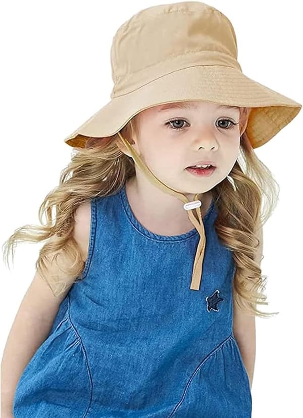 Baby Solhat, Bredskygget Bomulds Bucket Hat Med Hagerem, Sammenfoldelig Solbeskyttelseshat Til Spædbørn, XS 44-46 cm, Khaki