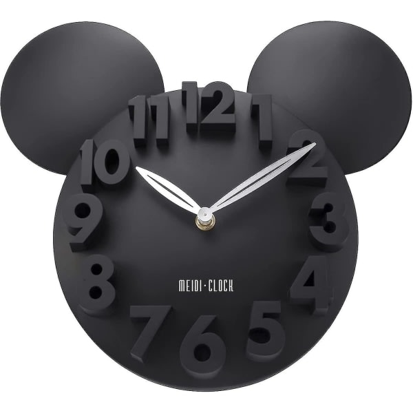 Vægdekoration til børn Mickey Mouse Sort 3D-figurer Kvartsvægur til børnehave soveværelse 32x28cm