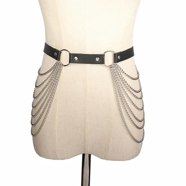 Sort Læder Kæde Bælte Goth Sexy Body Chain Rem Talje Cincher