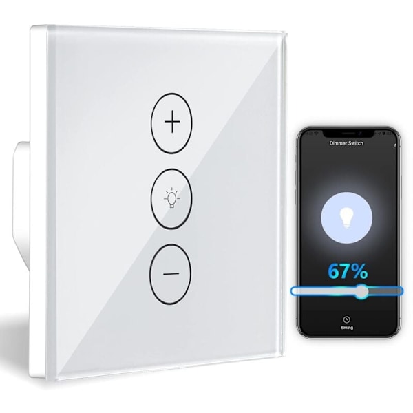 Dimmer, WiFi-ljusdimmer med procentfunktion och timerfunktion, WLAN röststyrd infälld ljusdimmer
