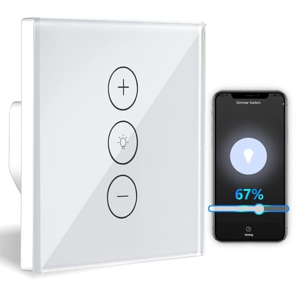 Dimmer, WiFi lysdimmer med prosentfunksjon og timerfunksjon, WLAN stemmestyring innfelt lysdimmer