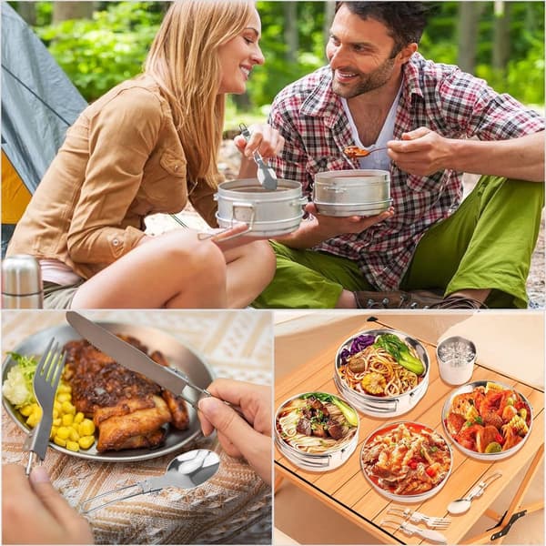 Vikbart campingbestickset, 5-delat vikbart bestickset i rostfritt stål, multifunktionella campingbestick, resebestickset, inklusive svart