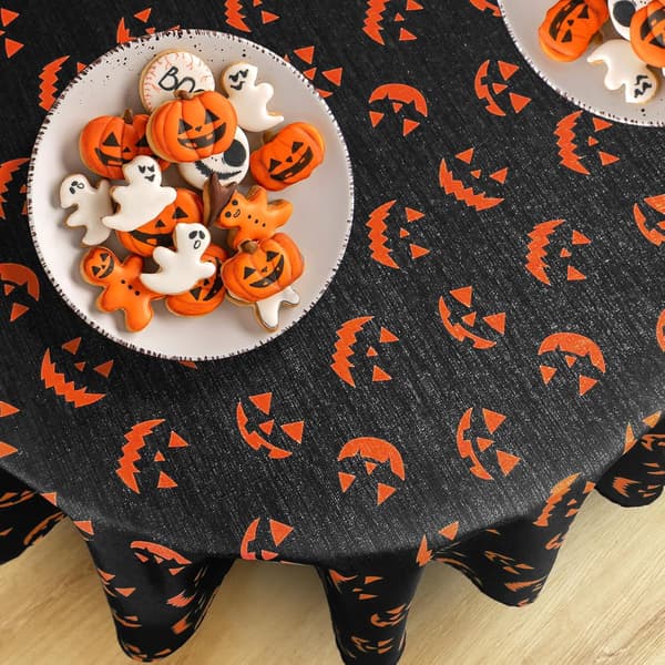 Halloween Dug, Græskardug til Festdekorationer, Polyesterstofdug, Sort 152 cm Rund Græskar B 152 cm Rund Græskar_yux