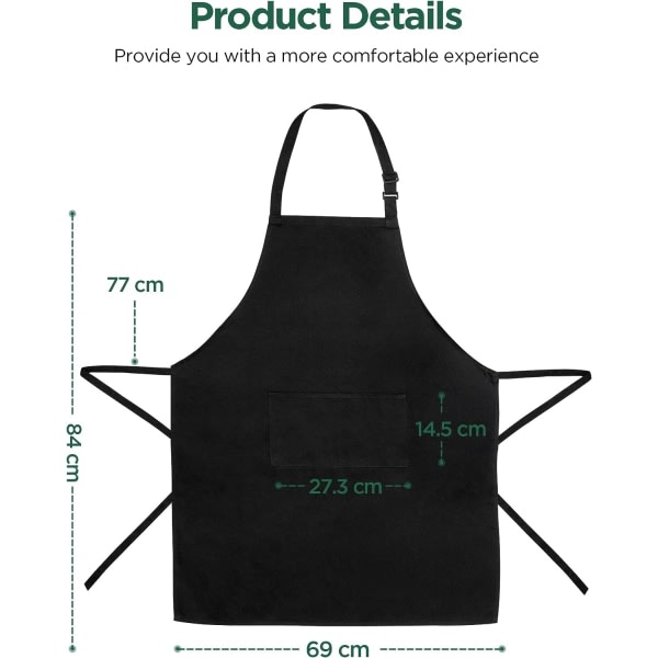 (Svart polyester) 2-pack köksförkläde med 2 justerbara fickor Hemmatlagningsförkläden for women män kock