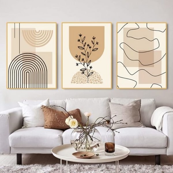Set med 3 premiumposters, moderna målningar, oramade väggkonst