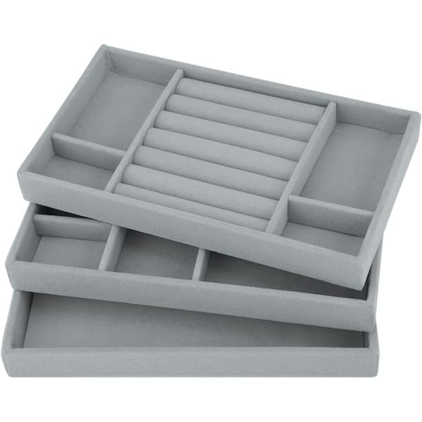 Smyckesbricka Organizer Set med 3 Påhängbara Smyckesaskar i Sammet