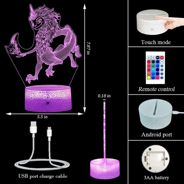 Qinwei Dragon Nattlampa Sisu Dragon Light Bord bredvid Dragon lampa f?r sovrummet som f?delsdagspresenter f?r barn (Stil 12)