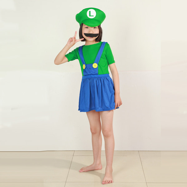 Mario-asu, Super Mario -vaatteet, Halloween-pallokoriste, hattu, lasten cosplay-esitysasut Children's Girl Green L