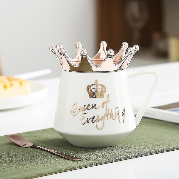 Drottning af alt-mugg med kronlock og sked Keramisk kaffekopp Present till--vit