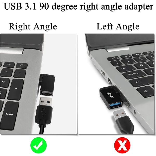 USB 3.1 90° vinklet 10 Gbps USB 3.1 hann til hunnadapter, høyere A