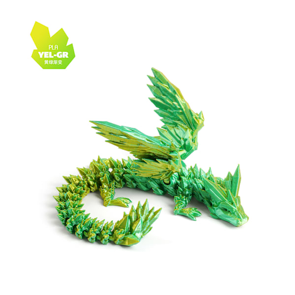 Hot salg 3D-printet krystal flyvende dragevinger, led kan bevæges, kreative drageornamenter, håndlavede gaver, legetøj 14cm Yellow-green gradient