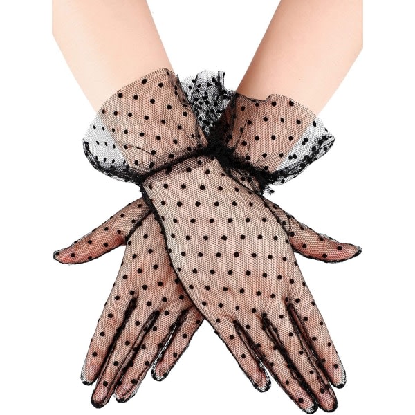 TG Svart - Korta handskar för kvinnor från 1920-talet med spets Klassisk damsko