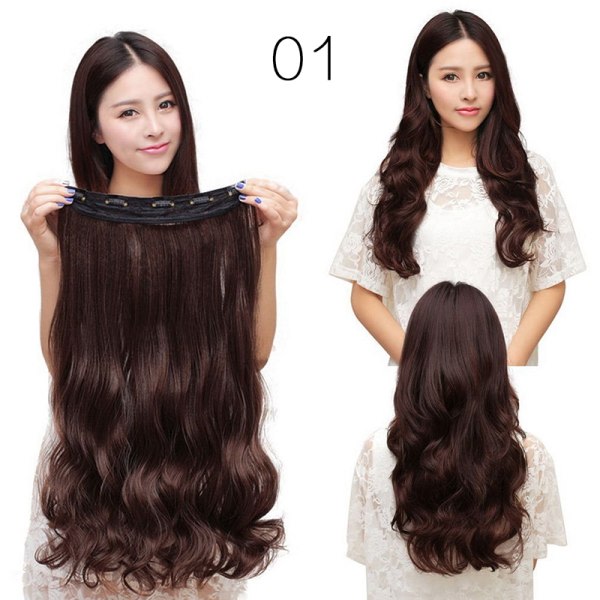 TG New Fashion Lady3/4 Full Head Clip In Hair Extensions Lockigt Vågigt mörkbrun one-size