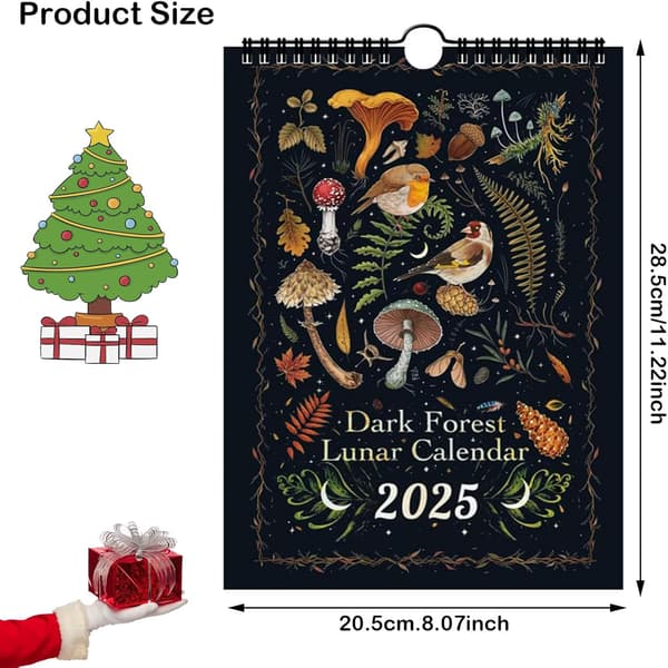 Mörk Skog Månekalender 2025, Illustrerad Väggkalender för Planering (02) 2