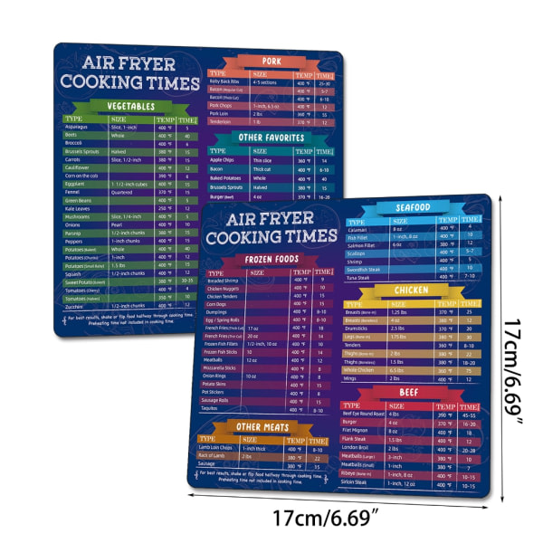 2 deler Air Fryer Magnetisk Snytearksett Air Fryer Matlagingstidsdiagram Air Fryer Referanseguide for Air Fryer-matlaging