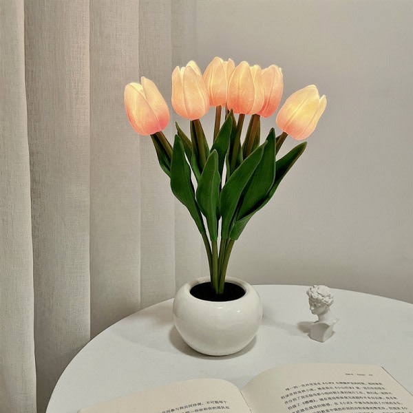 LED Tulip Nattljus Simulering Blomma Bordslampa Heminredning Atmosf?rslampa Romantisk krukpresent til kontor/rum/bar/café