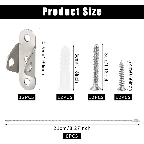 Anti-tip møbelsikkerhedsseler, 6 sæt rustfrit stål, til bogreoler og skabe