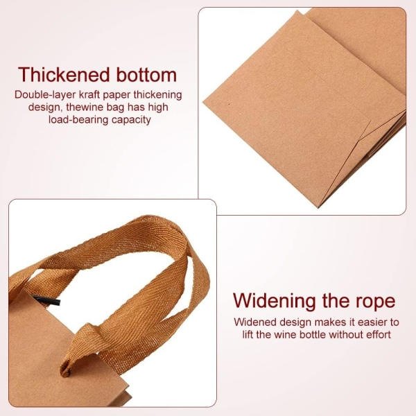 15 ST A Kraft Presentpåse - Flaskstorlek - 11*9*35cm - Kraft Presentpapper
