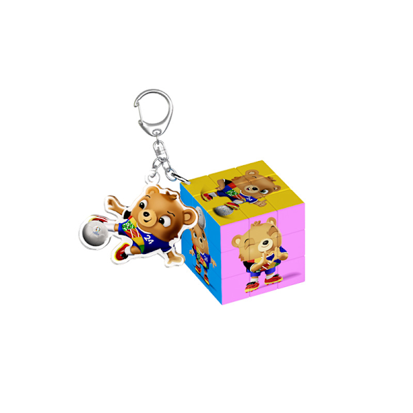2024 Tysklands EM maskot nøkkelring tre-lags Rubiks kube liten Rubiks kube anheng dekorasjon gave Maskot sparker Mascot kicking ball Small Rubik's Cube
