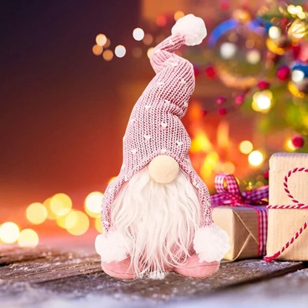 2 st. stickade vita Rudolph-skägg + Stickad vit Rudolph-skägg rosa sittande docka prydnad plyschdocka