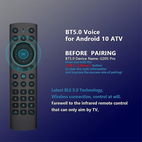 Bluetooth-yhteensopiva G20bts langaton kaukosäädin Android TV Boxille (AM4)