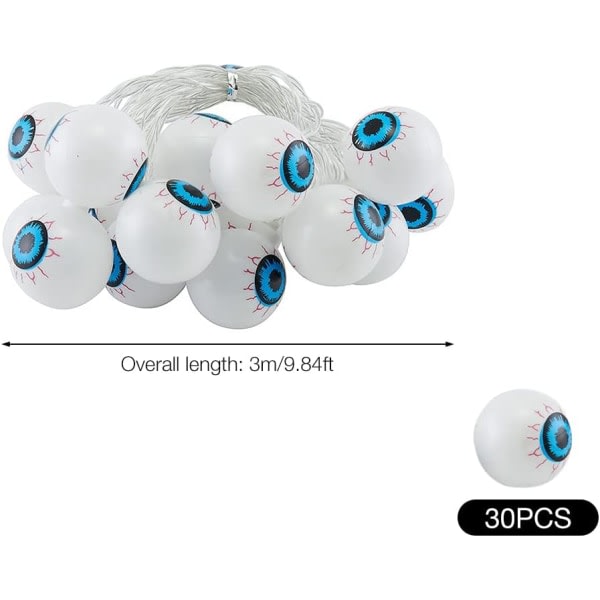 Spøgelsesøjenbold-lys, 3m 20 Lys LED Halloween-farvede Øjenbold-lys Udendørs, Varmt Hvid, Batteridrevet