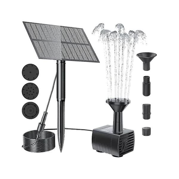 Solar springvandspumpesæt med 5V 1.5W panel til fuglebad, fiskedam, have, baggårdspool, sort