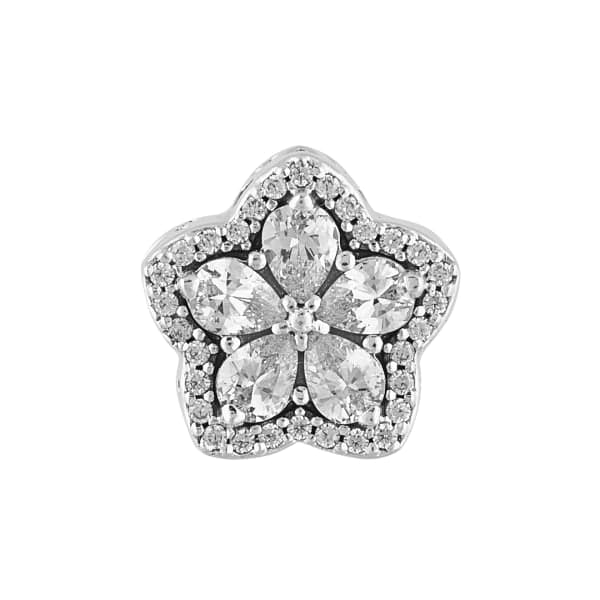 Glitterende Snøfnugg Pavé Charm - Sølv