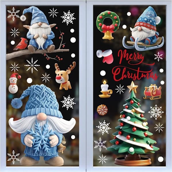 Christmas Window Decals, 9 Sheets, 95 Pieces, Christmas Window Decorations, Double-Sided, PVC, Static Clings_yux