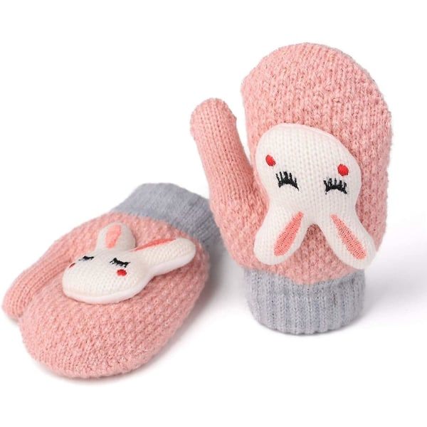 2 par småbarnsvintervotter for babyjenter, sherpafôret, varme strikkede votter med tegneserie-design