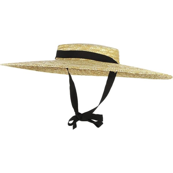 Stråhatt for kvinner, bred brem, flat topp, vintage solhatt for strandderby, beige