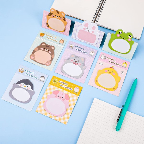 Galaxy Cute Animals Sticky Notes, 8-pakkaus itseliimautuvia lappuja Kawaii-merkkien lippujen kanssa 160 arkki