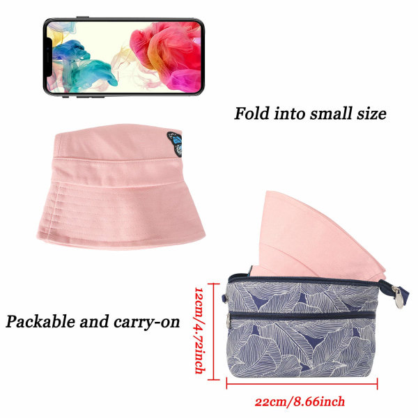 Unisex Broderte Bucket Hat Sommer Fiskehatt for Menn Kvinner Tenåringer Rosa