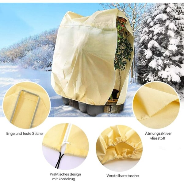 Skydd, justerbart skydd med blixtlås, frostskydd återanvändbar växtpåse, 180 x 120 cm, beige