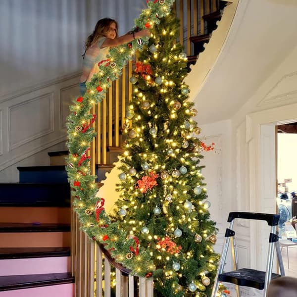 9FT Julekrans med 50 LED-lys, batteridrevet julekrans