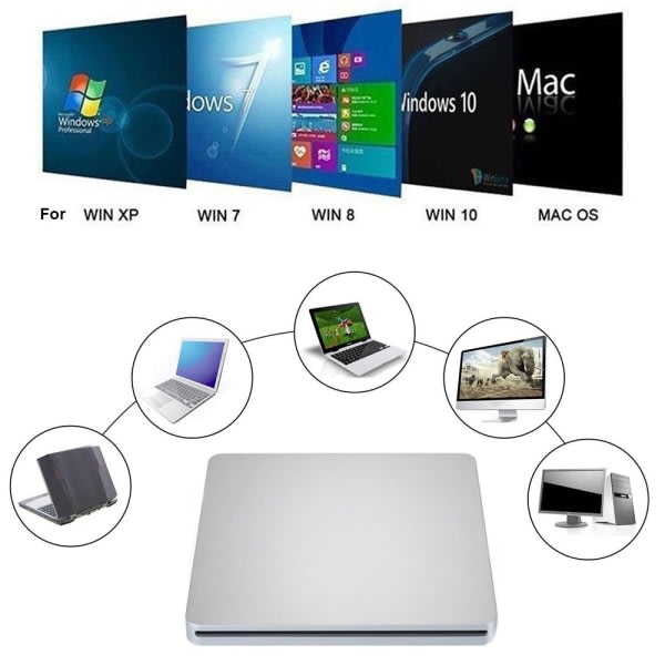 Extern CD/DVD-läsare TYPE-C 2.0, Silver