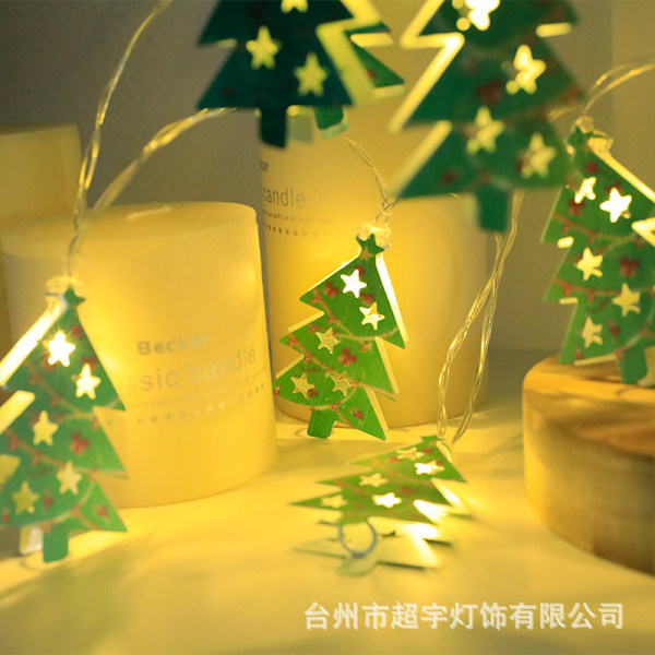 LED-julkulor sträng smidesjärn tomte snögubbe ren julgran julstrumpor dekoration ljus jul 【Warm Light】Green Christmas Tree 2AA battery model - 1.5m 10 lights