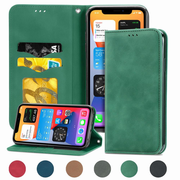 TG iPhone 12 Pro Max - FLOVEME Plånboksfodral Mörkgrön