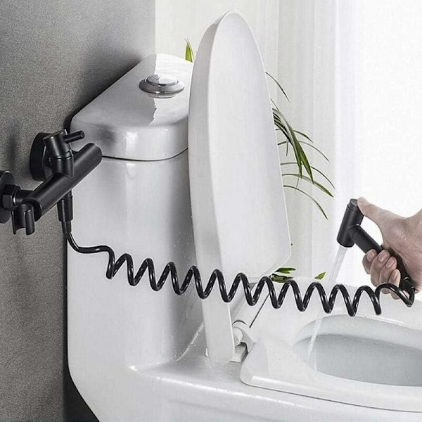 Bidet Slange 2m Teleskopisk Bruseslange ABS Udskiftning Fjeder Bruseslange til Badeværelse Toilet Håndholdt Brusehoved Bidet Sprøjte Sort